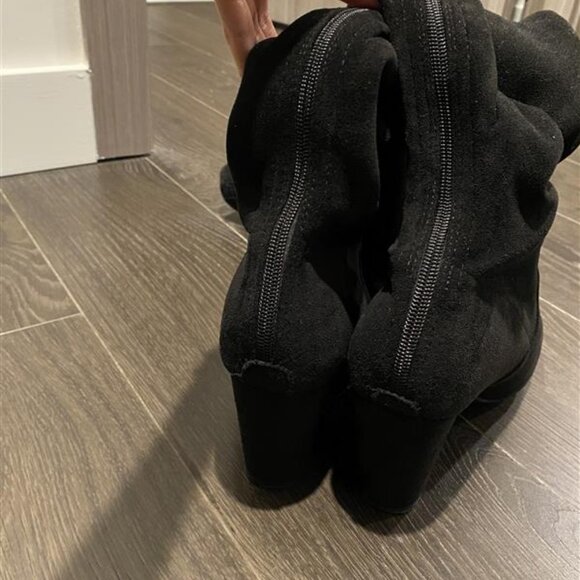 Black Suede Over The Knee Boots Size 38 Back Zip Winter Fall Boots Stylish - Picture 4 of 5